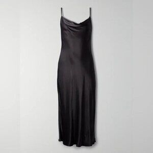 Aritzia Wilfred Canto Midi Satin Slip Dress Black Size XXS